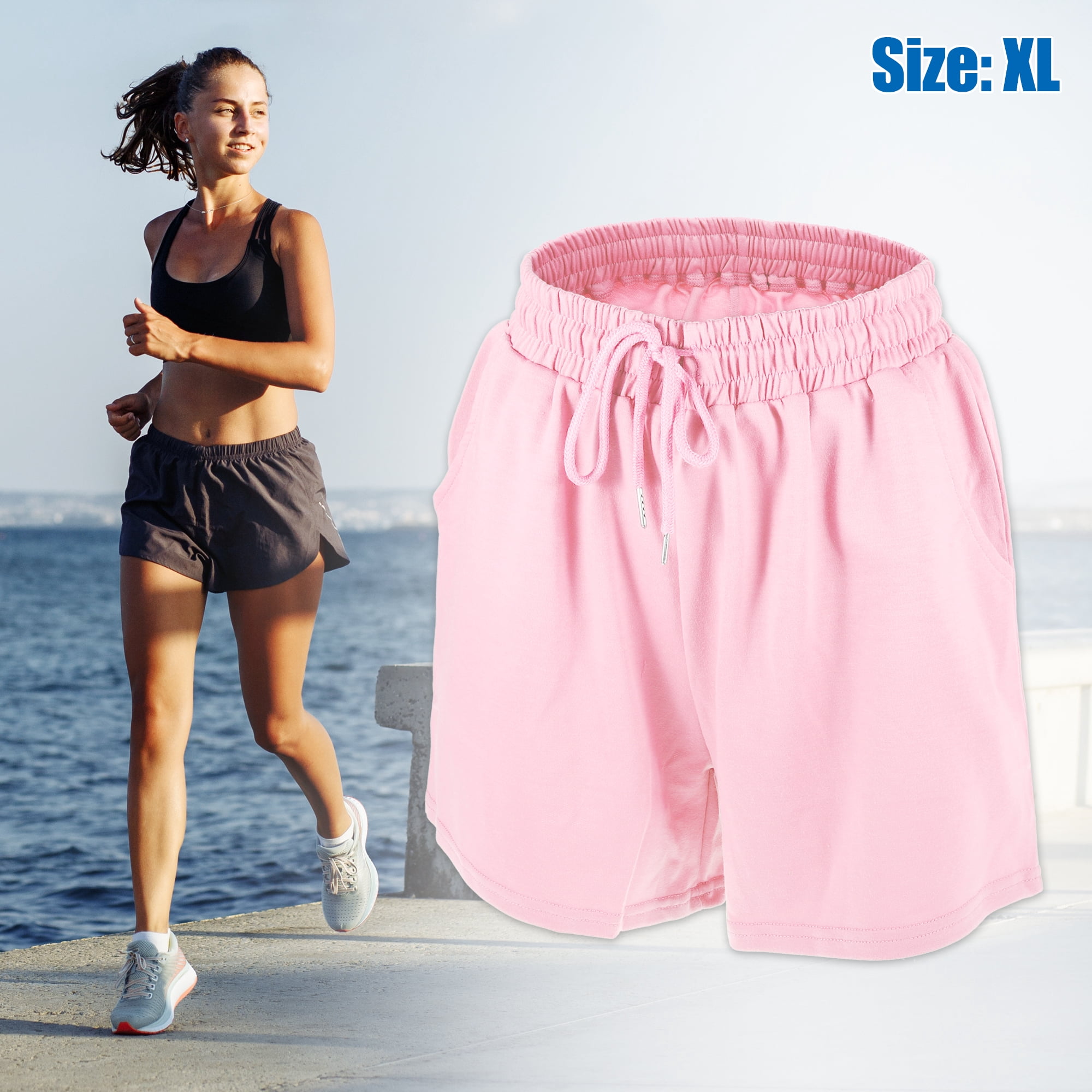 Unique Bargains Women's Flowy Running Shorts High Waisted Workout Shorts Pink Size XL