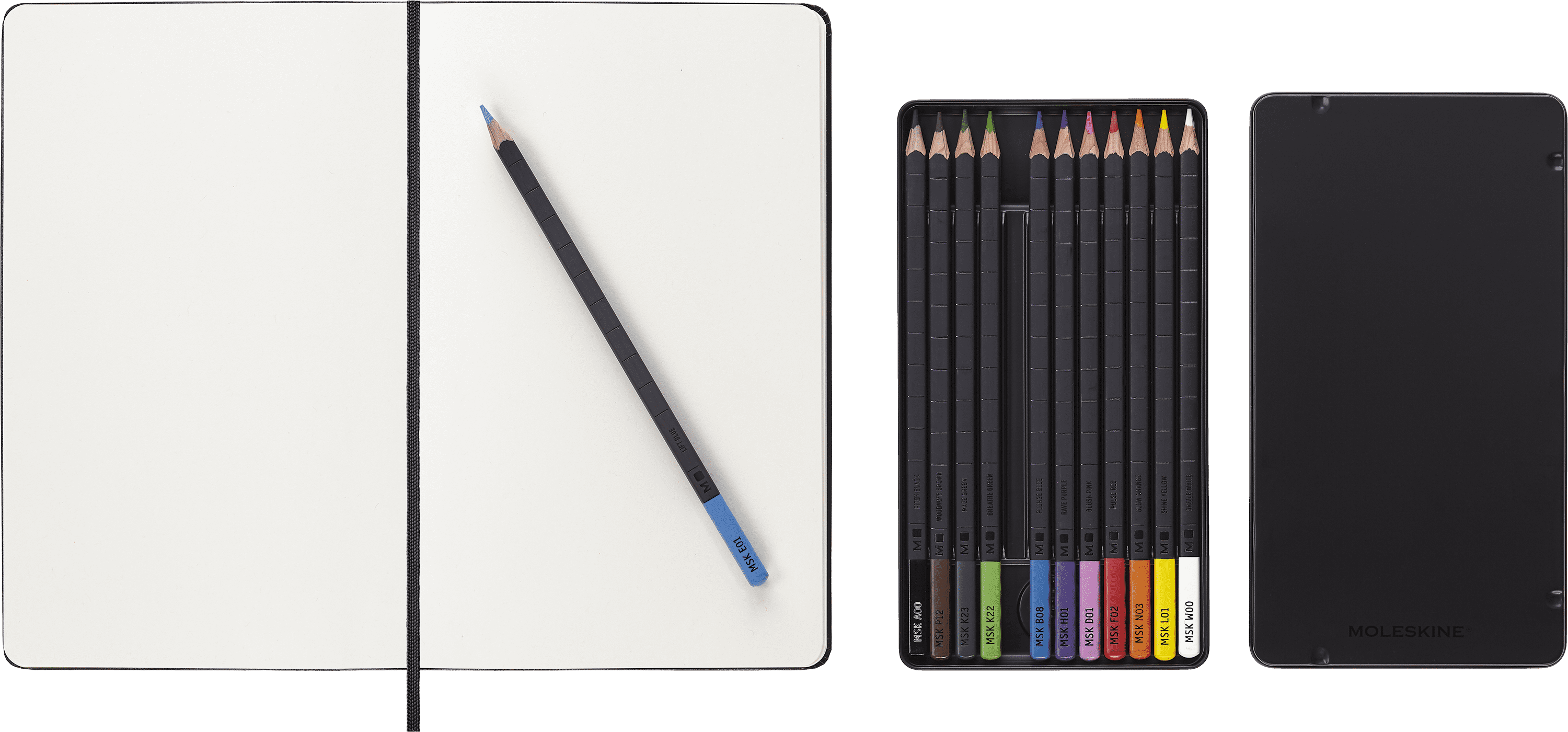 Moleskine Sketchbook & Watercolor Pencil Set, Hard Cover, Large (5" x 8.25"), Plain, Black
