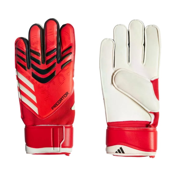 adidas Predator Match Goalkeeper Gloves - Cushioned Palm, Flexible Backhand, Half-Wrap Wrist Strap (Pure Ruby/Lucid Red/Black, 8)