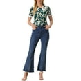 thumbnail image 2 of Unique Bargains Women's Peter Pan Collar Lace Embroidered Floral Shirt Blouse M Dark Green, 2 of 5
