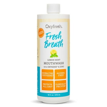 Premium Oxyfresh Lemon Mint Fresh Breath Mouthwash – Oral Rinse for Bad Breath – SLS & Fluoride Free Mouthwash – Alcohol Free, Gentle Non Burning Mouthwash with Xylitol & Essential Oils