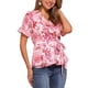 thumbnail image 4 of Blusa de peplum con envoltura para mujer INSPIRE CHIC, 2026, verano, floral, de manga corta, con volantes, cuello en V, con cinturón, talla XS, floral rosa, 4 of 6
