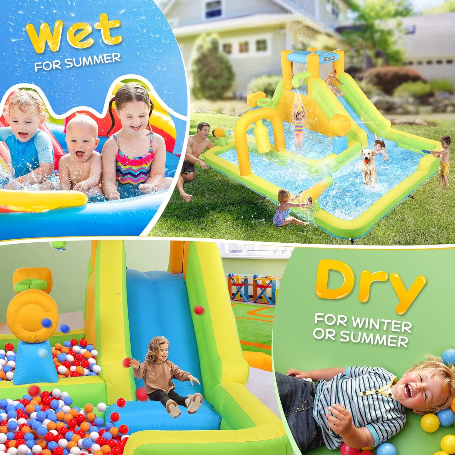 Ktaxon 10-in-1 Inflatable Water Slide Bounce House with Blower, 177" x 118" x 71", Deep Pool Water Park w/ Target Game & Basketball Hoop for Kids Backyard,