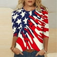 thumbnail image 2 of UPPADA 4th of July 3/4 Sleeve T Shirts for Women Summer American Flag Tops Patriotic Tees Independence Day Crewneck Loose Fit T-Shirt,Summer Tank Tops for Women Red,M, 2 of 5