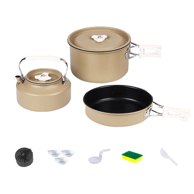 Camping Hiking Cookware Set Outdoor Portable Picnic Cookware Kit Aluminum Alloy Pot Frying Pan Kettle Set Travel Cooking Accessory