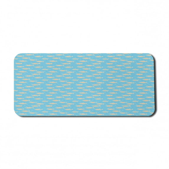 Fish Computer Mouse Pad, Flock of Swimming Fish Hand Drawn Design Underwater Life Theme Doodle, Rectangle Non-Slip Rubber Mousepad X-Large, 35" x 15" Gaming Size, Pale Blue White, by Ambesonne