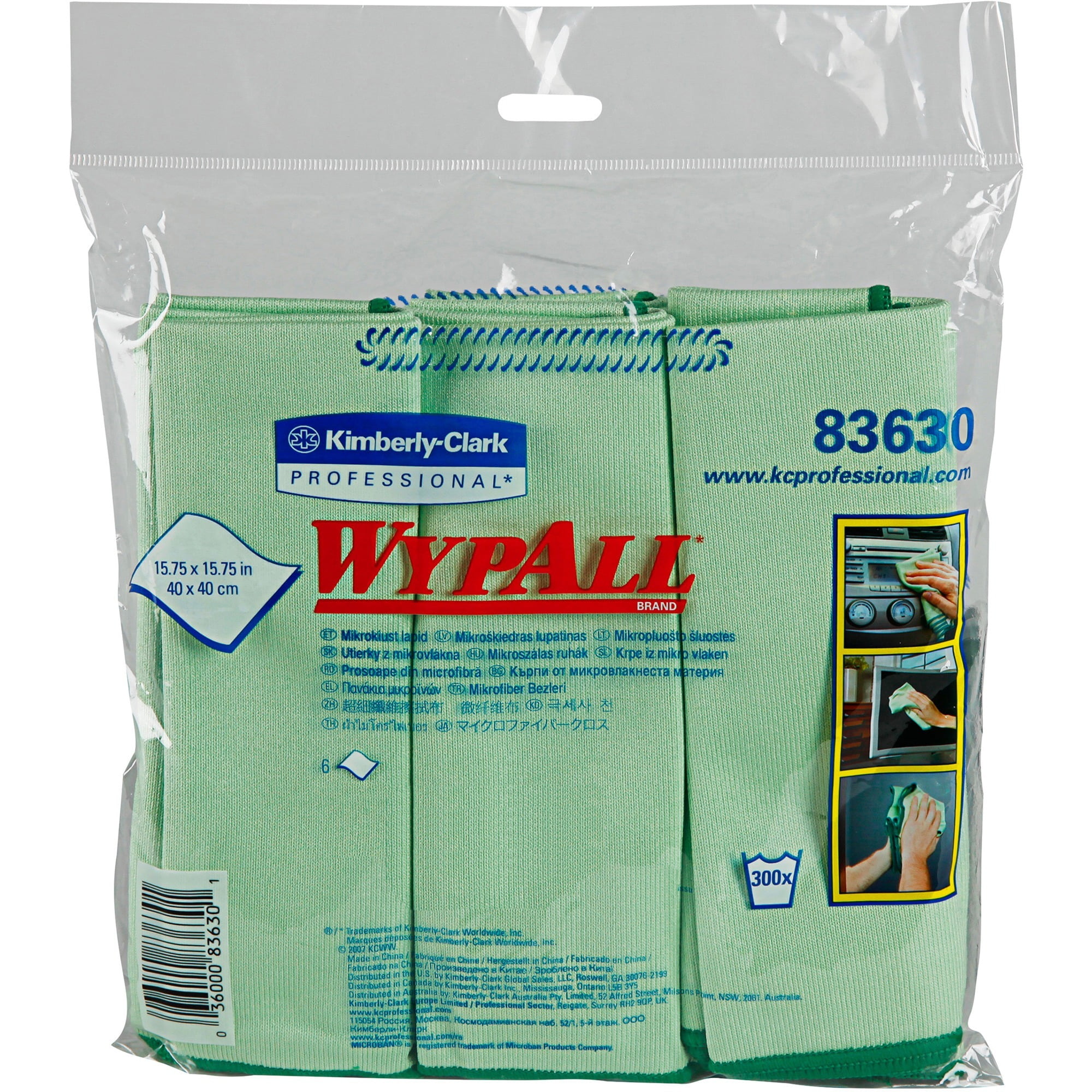 Wypall Microfiber Cloths (83630), Reusable, 15.75” x 15.75”, Green for Glass and Mirrors, 6