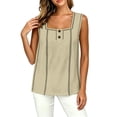 thumbnail image 5 of Erwazi Womens Square Neck Tank Top Button Wide Strap Sleeveless Casual Trendy Top, 5 of 9