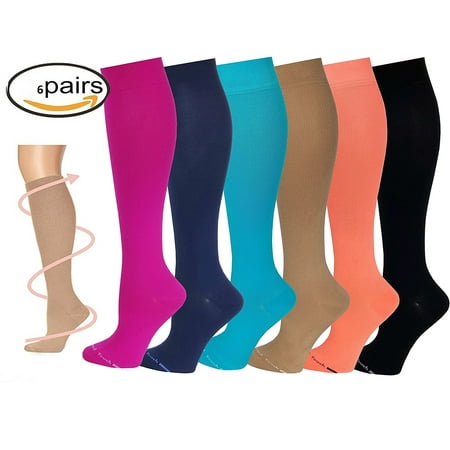 Differenttouch 6 Pairs Knee High Compression Socks - Best Medical , Nursing , Air Travel or Everyday