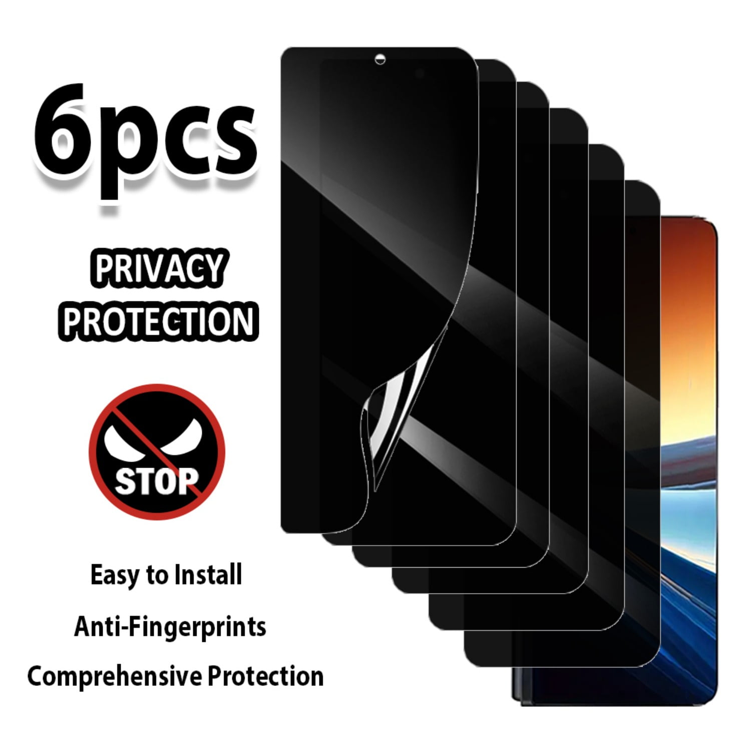 GIROUETTE [6 Pack] Privacy Screen Protector for Samsung Galaxy Z Flip 3 /Z Flip 4/Z Flip 5/ Z Flip 6 [Not Glass], Anti-Spy Flexible FilmScratch Resistant,Sensitive Touch,Easy to fit