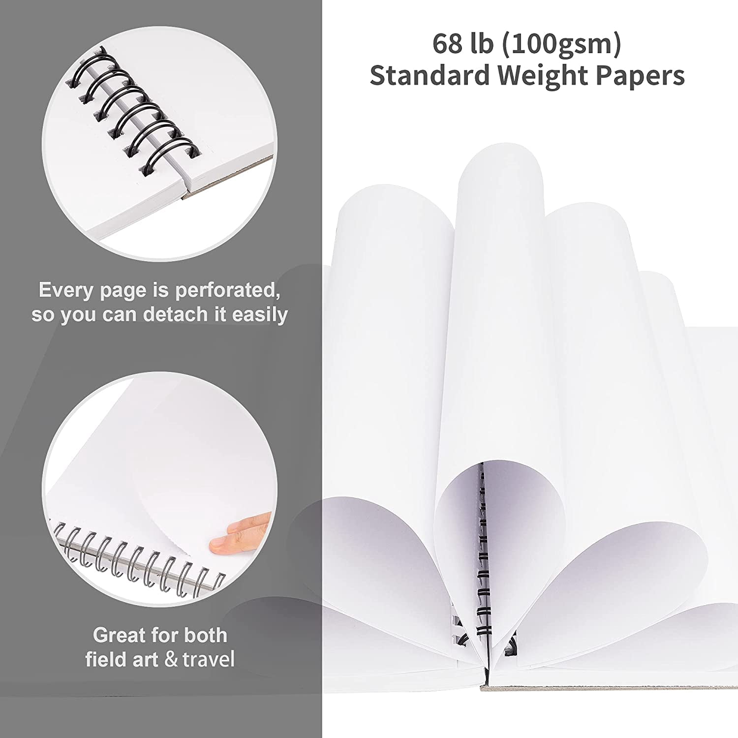 FIXSMITH 9"X12" Sketch Book x4, 100 Sheets Durable Acid Free Drawing Paper, Spiral Bound Artist Sketch Pad, Bright White