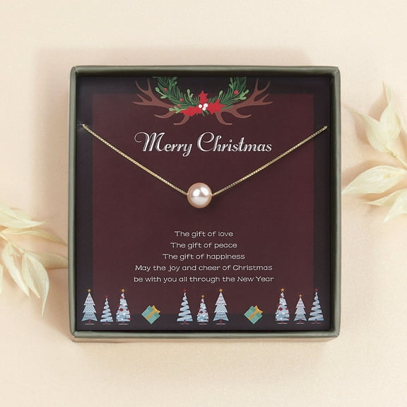 Anavia Christmas Gifts for Mom, Sterling Silver Pearl Necklace Christmas Gifts Card for Grandma and Mother in Law-[Pink Pearl   Gold Chain]