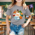 thumbnail image 2 of Toddler Shirts Short Sleeved Soft Comfortable Back To School Pattern Cartoon Wearing Girls Tops Grey 3 Years-4 Years, 2 of 5