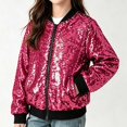 thumbnail image 4 of Vdoaml Girls Sequin Bomber Jacket Kids Full Zip Long Sleeve Sparkly Coat Children Party Performance Outerwear 9-10 Years Hot Pink, 4 of 5