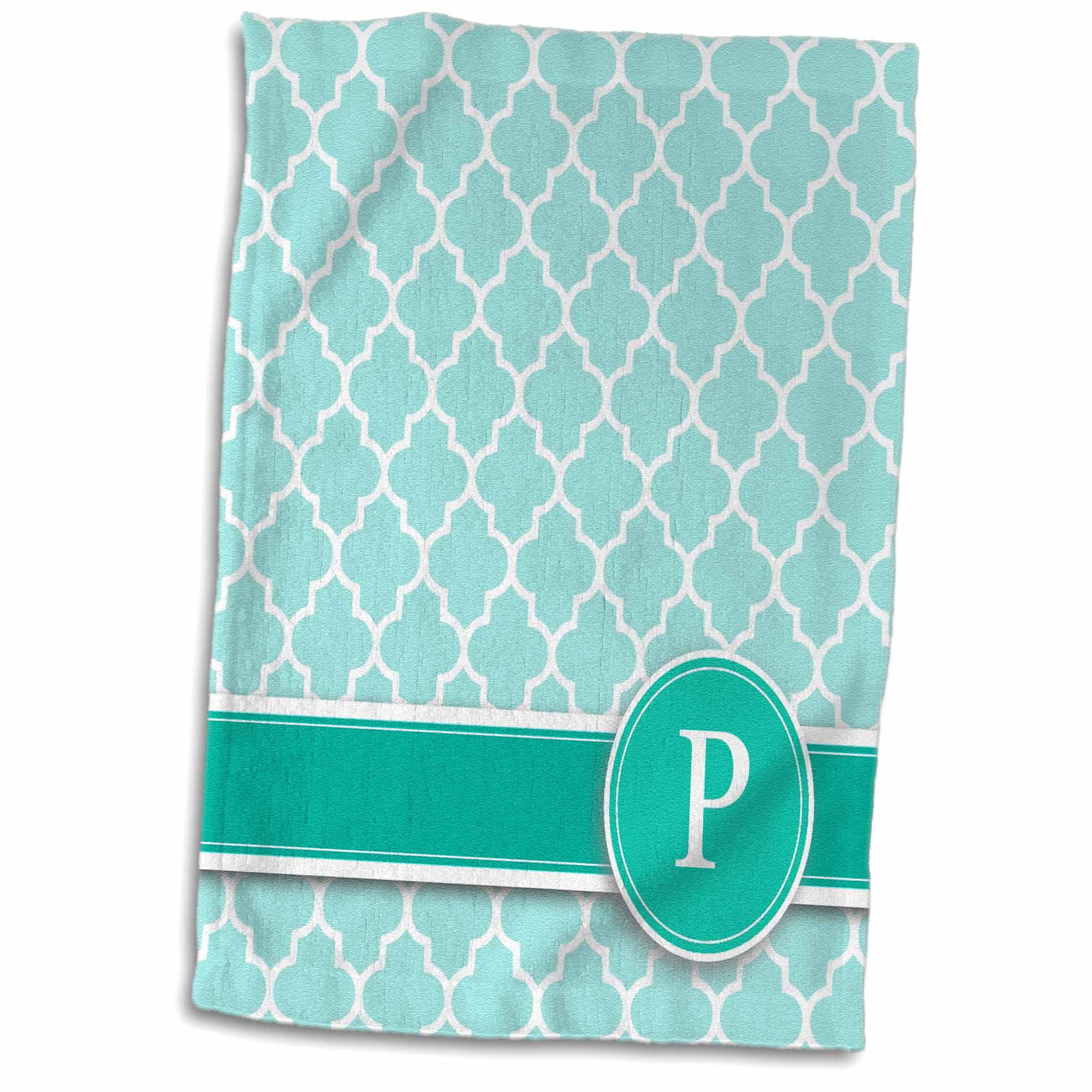 3dRose Personalized letter P aqua blue quatrefoil pattern Teal ...