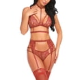 thumbnail image 2 of Gibobby Tangas de mujer sexy encaje Día de San Valentín Conjunto de lencería de color sólido con liga de encaje con extraíble Conjunto de sujetador y bragas con tiras Sin(Amarillo, XL), 2 of 5
