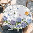 thumbnail image 2 of Spring Hydrangeas Round Tablecloth, Fitted Table Cover with Elastic for 36"-44" Round Tables, Purple Floral Butterfly Leaves Table Cloth Outdoor Indoor Dinning Party Waterproof Tablecloths, 2 of 7