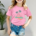 thumbnail image 2 of FAOWME Boys Girls Island Print Casual T-Shirt Fashion Kids Comfort Fit Tops Beach Dailywear Tee Pink 18-24 Months, 2 of 4