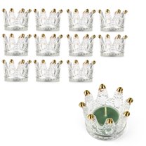7Penn Gold Crown Candle Holder 12pk - Empty Glass Votives Tea Lights for Parties