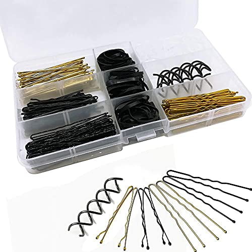 U Hair Pins, 200 Pieces Bobby Pins, 140 Pieces Rubber Hair Scrunchies with Stora U Hair Pins, 200 Pieces Bobby Pins, 140 Pieces Rubber Hair Scrunchies with Stora