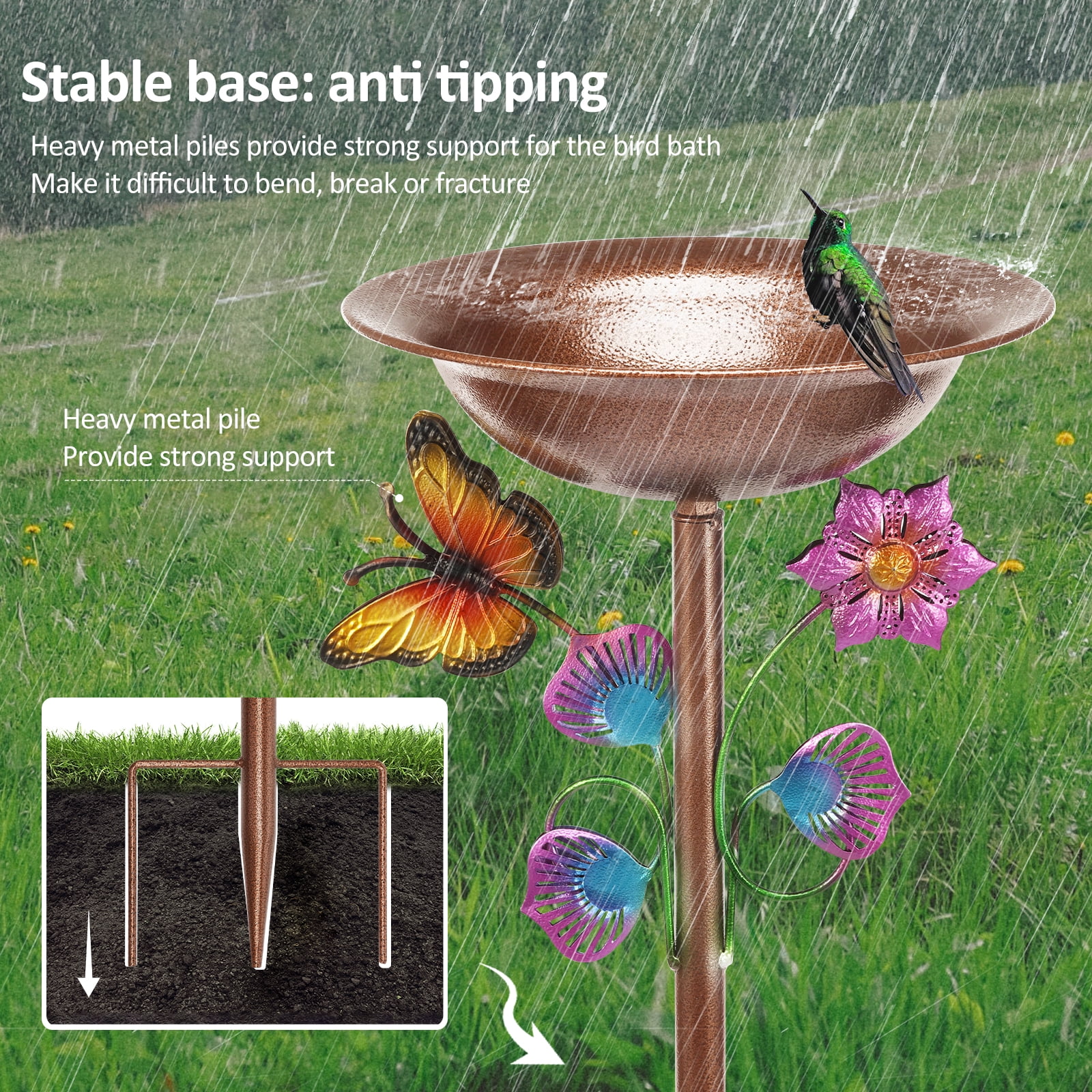 29In Metal Bird Bath for Outside, Vintage Freestanding Birdbaths & Birdfeeder, Bird Baths Feeder Bowl for Outdoors Garden Patio Yard Lawn Decor for Outdoor Garden Patio Yard Lawn (Multi-color)