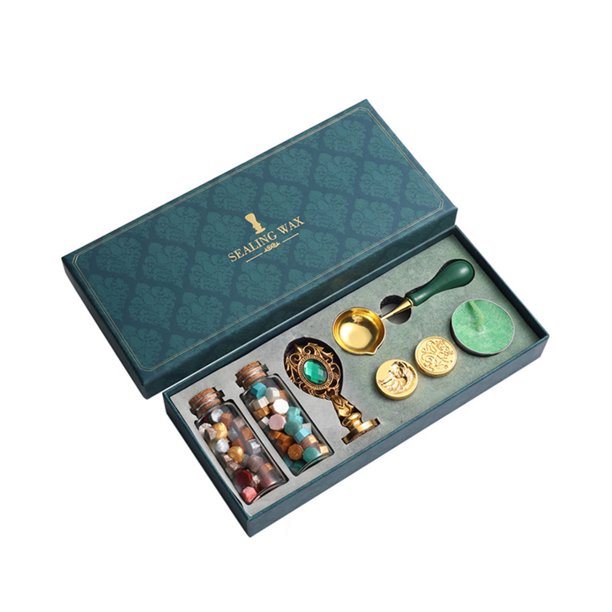 Btafrte Kit Sellos Cera Con Desmontable/cuchara/idea Regalo Cera Redonda (mango Dorado)