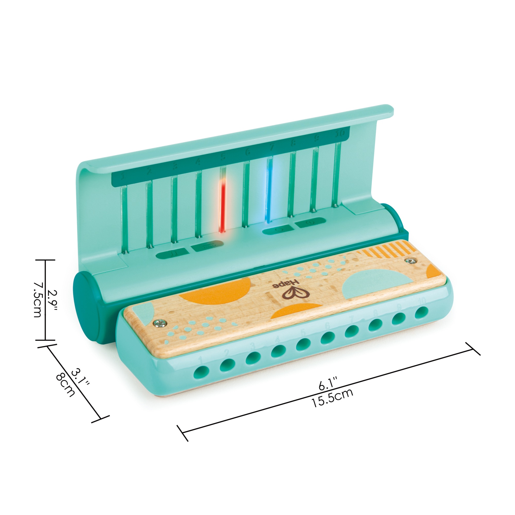 Hape Learn With Lights Kids Harmonica in Teal W/ USB Charging Capabilities