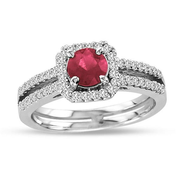 Bague en Or 14 Ct avec 0.75 CT Naturel Chauffé Rubis & 0.40 CTTW de Bagues en Diamants Ronds - Taille 8.5