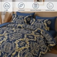 thumbnail image 4 of Dintszyayue Blue 7Pcs Comforter Set Queen Size,Gold Damask Texture Bed in a Bag Microfiber Adult(90"x90"), 4 of 7