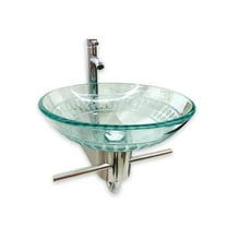 Lorixon LV-002RH Small Modern Bathroom Vanity Clear Tempered Glass Bowl Sink Uniques Hand Crafted Pattern Wall Mount Pedestal Combo Set