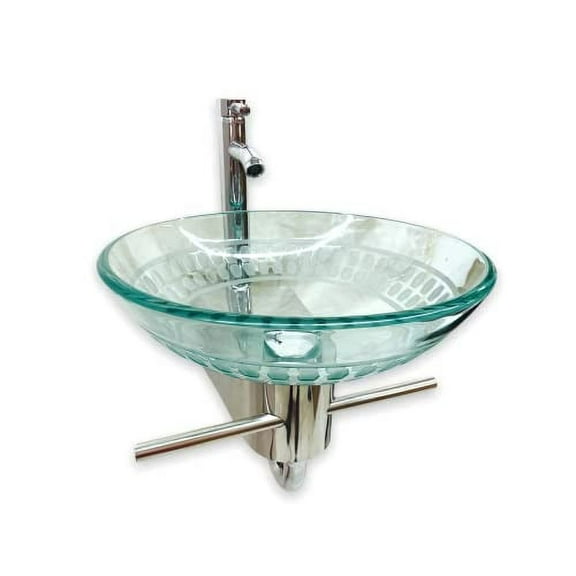 Lorixon LV-002RH Small Modern Bathroom Vanity Clear Tempered Glass Bowl Sink Uniques Hand Crafted Pattern Wall Mount Pedestal Combo Set