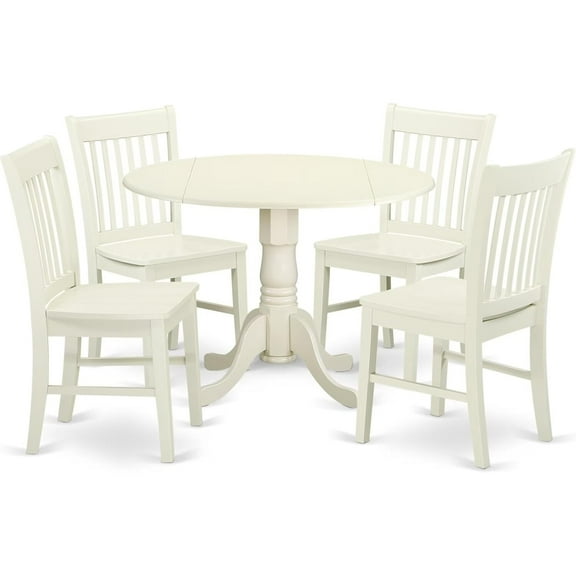 HomeStock 5 Piece Dining Set Includes a Round Dining Room Table with Dropleaf and 4 Kitchen Chairs, 42x42 Inch,Linen White