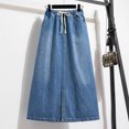 thumbnail image 4 of ZHOGXU Modern Denim Midi Skirts For Women Solid Color High Elastic Waist A Line With Pocket Party Club Wear, 4 of 9