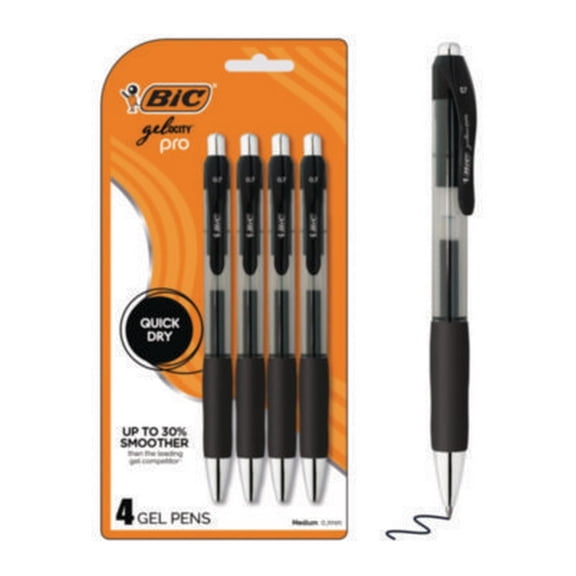 BIC Corporation RPGLP4BLK Gel-ocity Pro Gel Pen, Retractable, Medium 0.7 Mm, Black Ink, Translucent Black/black Barrel, 4/pack