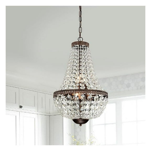 Crystal Chandelier| 6 Lights Glam Lighting Fixture with Antique Bronze Finish| Adjustable Hanging| Entryway, Living, Dining Room
