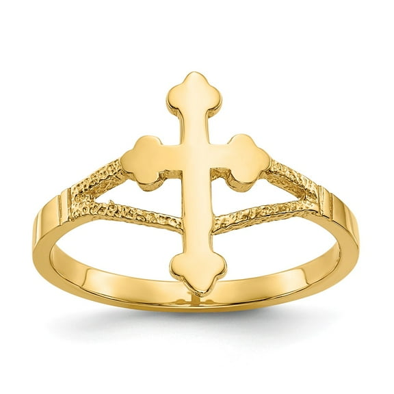 14K Yellow Gold Ring Band Themed Polished Cross