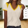 thumbnail image 5 of Womens V Neck Short Sleeve Summer T Shirts Curved Hem Plain Top Beach Tops Raglan Shirt Women Fashion Trendy Casual Womens Baseball Tee Shirts, 5 of 6
