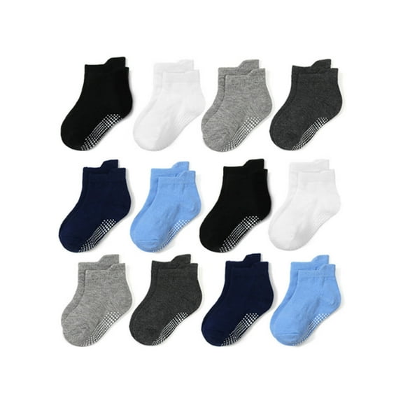 AUQ 12Pcs Kids Socks,Anti-Slip Grip for Safety Girls Socks,Soft & Skin-Friendly Materia Cute Socks,Sky Blue