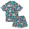 thumbnail image 2 of FORMRS Kids Short Sleeve Top and Pants Pajama Set Unisex Satin 2-Piece Sleepwear, Sizes 5-6Y, Green Cartoon Truck Pattern, 2 of 8