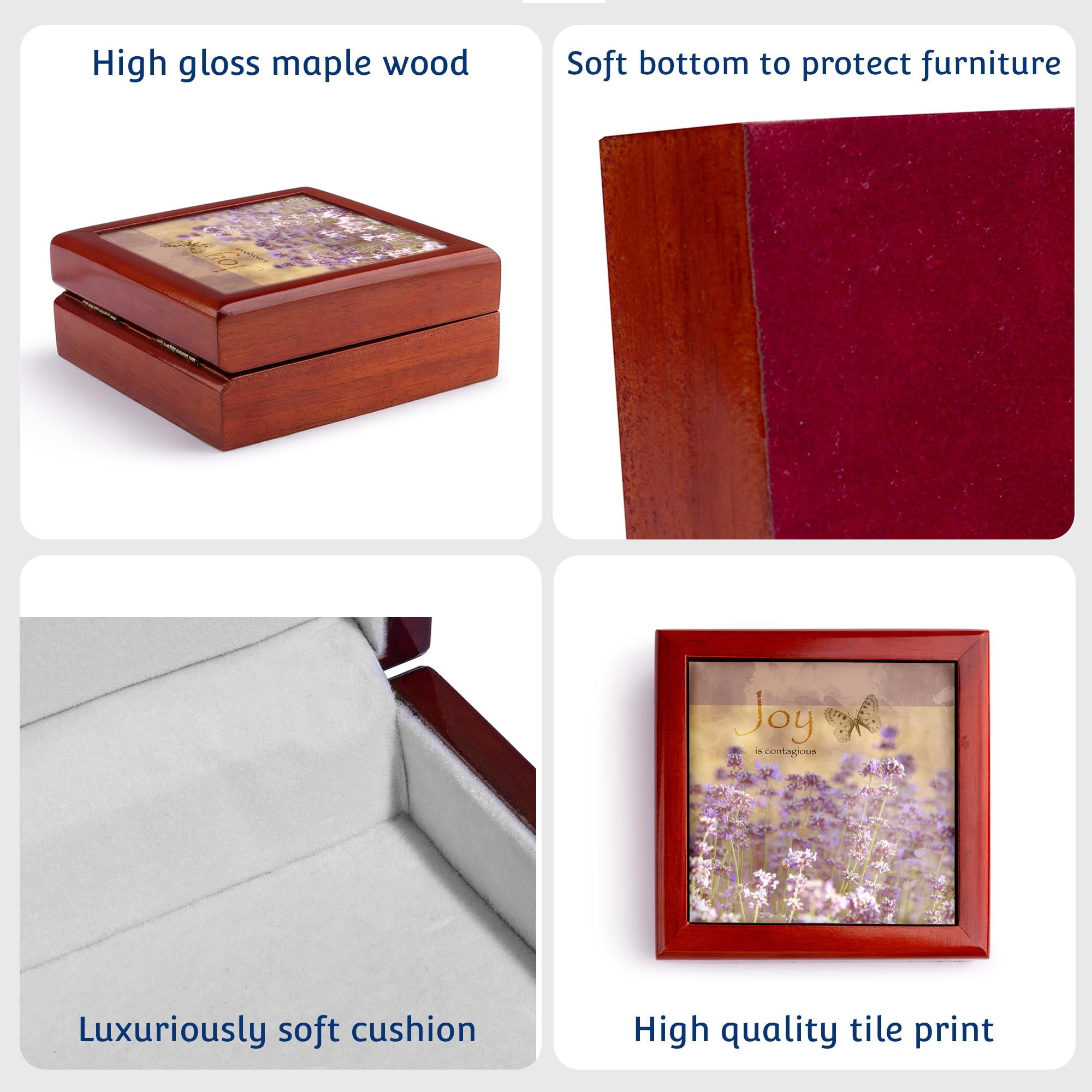 3dRose, Field of Lavender Inspirational Joy Botanical- Flowers, Jewelry Box 5.5x5.5 inch with 4 inch tile