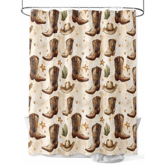 Fsddascl Brown Western Cowboy Shower Curtain Set - 72" x 78" Washable Bathtub Curtain with 12 Hooks, Vintage Desert Botanical Waterproof Fabric Stall Shower Curtains for Bathroom/Bathtub Décor