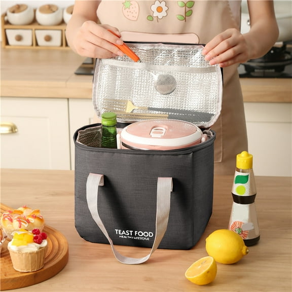 Fufafayo under $5 Lunch Bag Men Women Square Lunch Box Small Cooler Bag Soft Collapsible Insulated Thermal Tote for Adults Work Travel Daytrip Food Drink Cool Bag