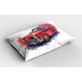 thumbnail image 2 of Ambesonne Watercolor Pillow Sham 2 Pack, Vintage Retro Car, 26"x20", Red Dimgrey, 2 of 3