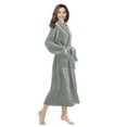 thumbnail image 4 of PajamaX Fleece Womens Bathrobe, Long Plush Robes for Women, Two Side Pockets and Belts, Warm and Cozy (Grey, L), 4 of 5