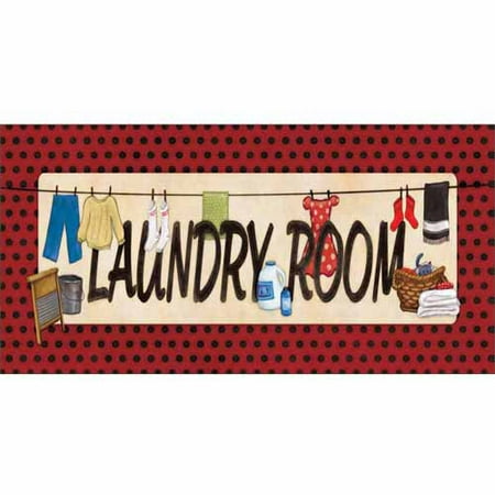 Laundry Room Sign Clothing Basket Washboard Illustration Red & Tan Canvas Art by Pied Piper Creative