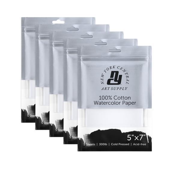 New York Central Watercolor Paper - 5x7" - 25 Sheets - 300 lb. Cold Press - 100% Cotton, Acid-Free, Archival Quality, Bright White Watercolor Paper Pad for Wet & Dry Media