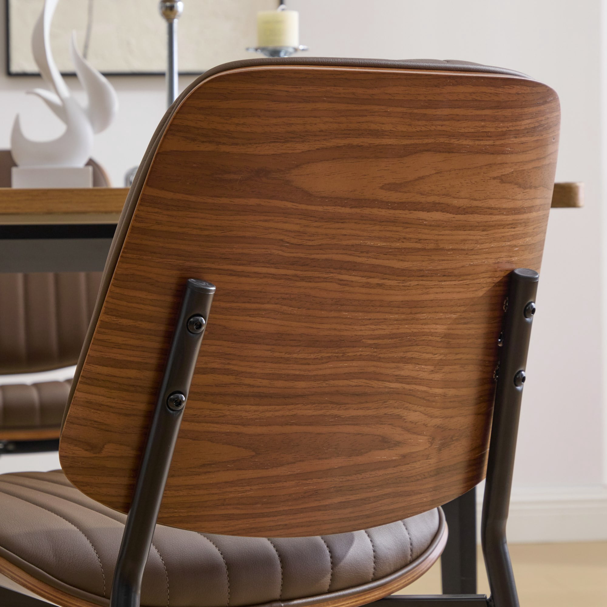 Dining Chairs Set of 2, Mid Century Modern Chairs, Retro Dining Chairs&nbsp;Waterproof PU Leather Upholstery, Walnut Bentwood Backrest, Metal Tapered Legs With Wider Stance For Stability