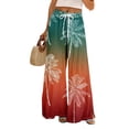 thumbnail image 2 of Petite Boho Print Palazzo Pants for Women High Waist Wide Leg Dressy Beach Vacation Trousers Saffron L, 2 of 7