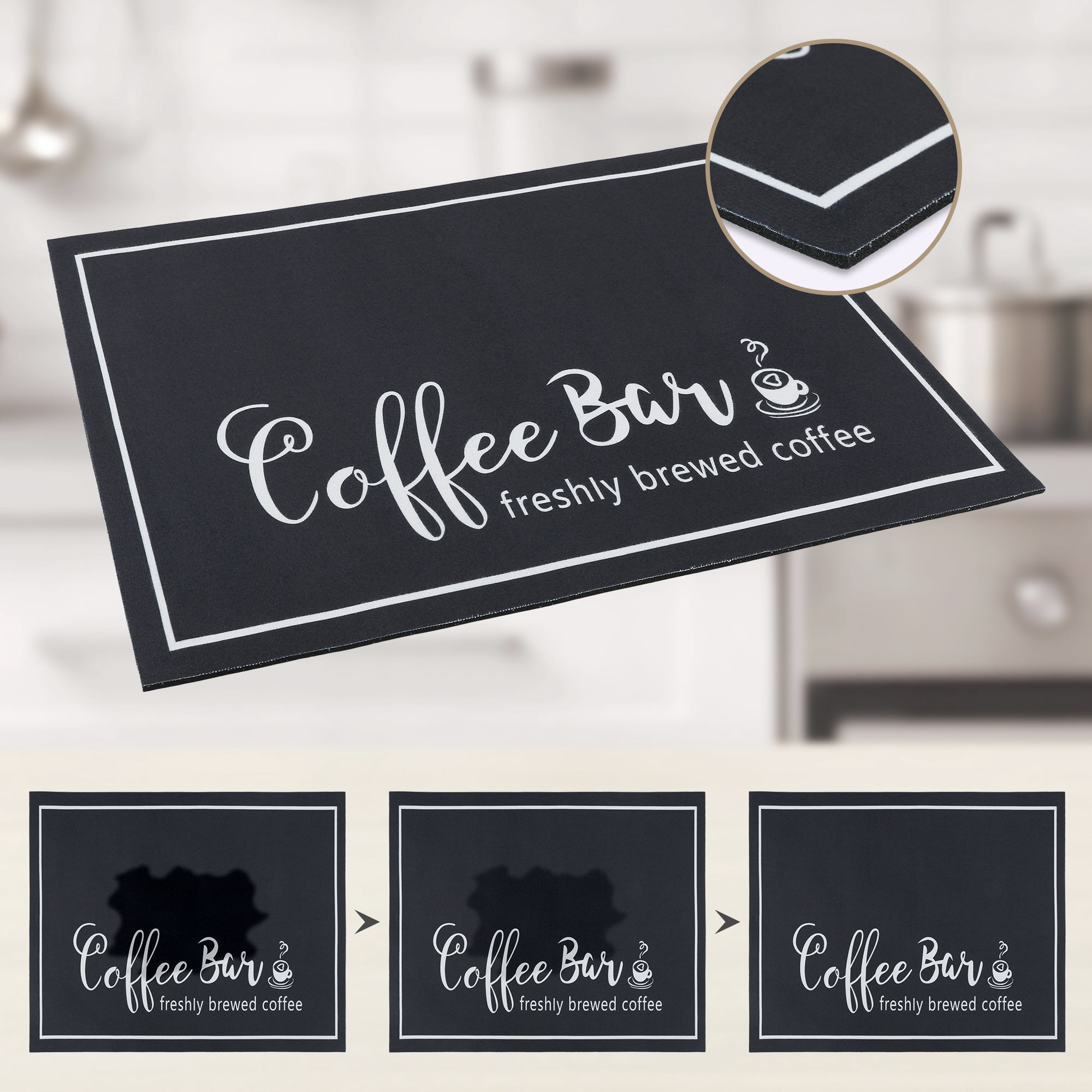 Unique Bargains Diatomaceous Quick Dry Coffee Mat for Kitchen Black 19.7*15.7 inch