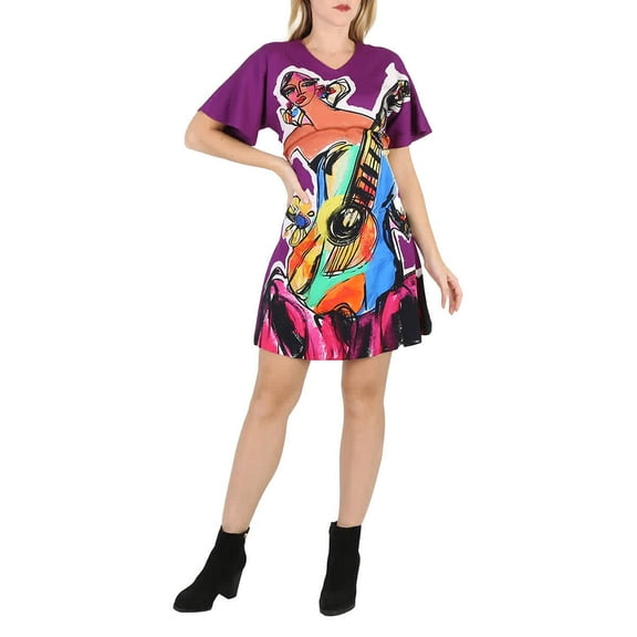 Moschino Purple Sketches Print Double Stretch Georgette Dress, Brand Size 38 (US Size 4)